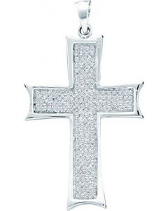 10kt White Gold Mens Diamond Flared Roman Cross Charm Pendant 1/2 Cttw