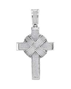 10kt White Gold Mens Diamond Bound Roman Cross Charm Pendant 1-3/4 Cttw 