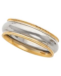 Two Tone Comfort Fit Milgrain Band 18K Yellow & Platinum Gold Size 12.50