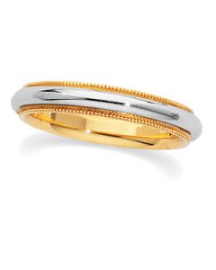 Two Tone Milgrain Design Band 18K Yellow & Platinum Gold Size 7.5