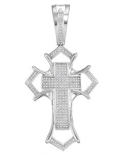 10kt White Gold Mens Diamond Flared Pattee Cross Charm Pendant 1/2 Cttw 