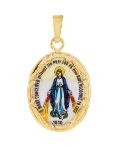 14kt Yellow 17x13.5mm Miraculous Hand-Painted Porcelain Medal