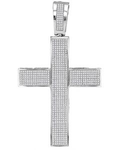 10kt White Gold Mens Diamond Roman Cross Religious Charm Pendant 1-3/4 Cttw 