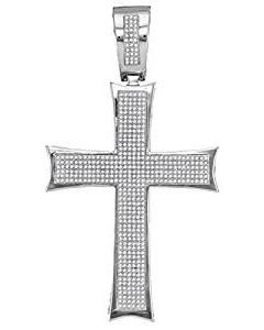 10kt White Gold Mens Diamond Flared Pattee Cross Charm Pendant 1-1/2 Cttw 