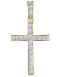 10kt Yellow Gold Mens Diamond Roman Christian Cross Charm Pendant 1-7/8 Cttw 