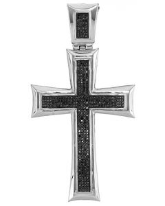 10kt White Gold Mens Black Colored Diamond Flared Pattee Roman Cross Charm Pendant 1.00 Cttw 