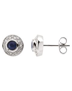 14kt White 3.5mm Round Sapphire & 1/10 CTW Diamond Earrings
