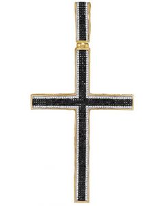10kt Yellow Gold Mens Black Colored Diamond Roman Cross Charm Pendant 1-7/8 Cttw