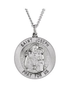 Sterling Silver 25mm Round St. Joseph Medal 24