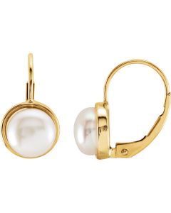 14kt Yellow 7.5mm Freshwater Cultured Pearl Lever Back Earrings