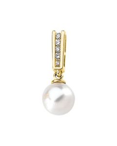 Cultured Pearl And Diamond Pendant 14K Yellow Gold 07.50 Mm
