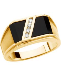 Gents Onyx And Diamond Ring 14K Yellow Gold 1/8 Ct Tw
