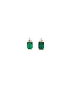 Chatham® Created Emerald & 1/8 CTW Diamond Earrings