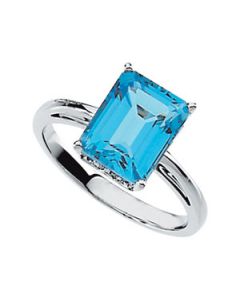 Genuine Swiss Blue Topaz Ring 14K White Gold 10.00X08.00 Mm