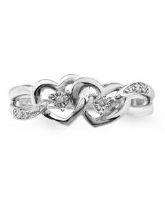 10K White Gold Twin Hearts Ring 0.03ctw Diamond Split Sides Interlocking Heart Promise Engagement Ring 