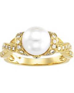 Freshwater Cultured Pearl And Diamond Ring 14K White Gold Ring