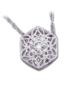 Round Diamond Filigree Slide W/Chain 14K White Gold .05 Ct Round