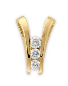 Three Stone Diamond Pendant 14K Yellow Gold 3/4 Ct Tw