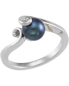 Black Cultured Pearl Ring 14K White Gold 07.00 Mm