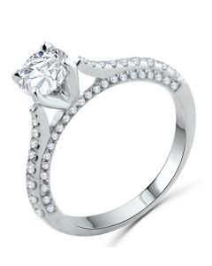 14K White Gold Engament Ring Round Solitaire Diamond 1.16ctw, 0.85ct Center Cathedral Style 