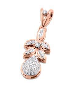 10K Rose Gold Diamond Pendant 1/5ctw Diamond Pear Shaped leaves and Fruit Style Pendant 