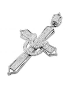10K White Gold 1/2ctw Diamond Cross Extra Large 65mm Tall Mens Cross Charm Pendant 2.5 Inch 