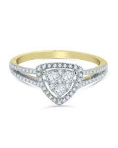 14K Gold Trillion Shaped Engagement Ring Halo Style Split Side Round Diamonds 0.40ctw