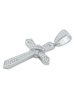 Mens Silver Cross Pendant Charm Fashion Cross With CZ 1.75 inch Tall 