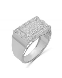 10K White Gold Mens Ring Diamond 0.47ctw Fashion Pinky Ring 12.5mm Wide 