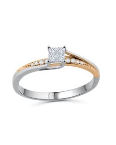 10K White Gold Engagement Ring 1/5ctw Diamond Princess Cut and Round Rose Gold Tone