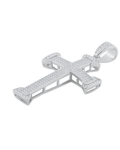 Mens Silver Cross Pendant Charm Fashion Cross With CZ 2 inch Tall 
