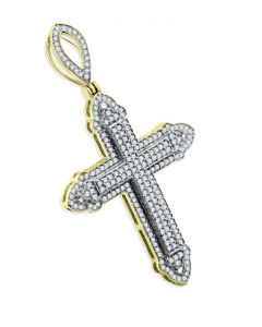 10K Yellow Gold 1/2ctw Diamond Cross 46mm Tall Mens Cross Charm Pendant 1.75 Inch Tall 