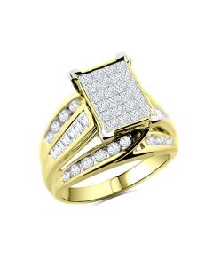 Gold Diamond Ring Wedding Ring Set Princess Cut Baguettes Real Diamonds 2ctw 10K Womens Ring 