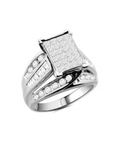 White Gold Diamond Ring Wedding Ring Set Princess Cut Baguettes Real Diamonds 2ctw 10K Womens Ring 