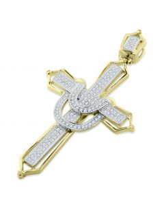 10K Yellow Gold 1/2ctw Diamond Cross Extra Large 65mm Tall Mens Cross Charm Pendant 2.5 Inch