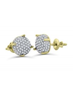 Yellow Gold Earrings Real Diamods 1/3ctw Screw Back 10K 8mm Round 3D Stud Earrings Cubes 