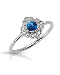 Vintage Engagement Ring With Blue Sapphire and Diamond 14K White Gold 0.25ctw 