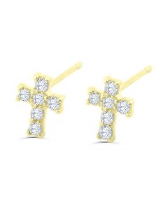 18K Gold Cross Earrings With Diamonds 1/5ctw 7mm Studs