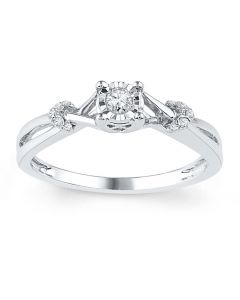 10K White Gold Promise Ring Diamond Ring 1/10ctw Split Sides Petite Engagement Ring 