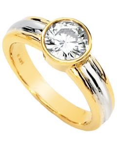 Two Tone Created Moissanite Engagement Ring 14K Yellow/White Gold 06.50 Mm