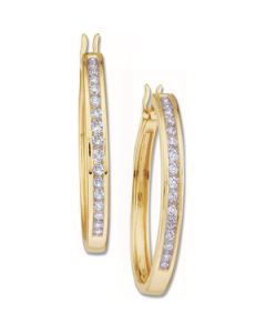 Diamond Hoop Earring 14K Yellow Gold Pair 1/2 Ct Tw