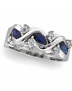 Genuine Sapphire And Diamond Anniversary Band 14K White Gold Size 07.00 3/8 Ct Tw