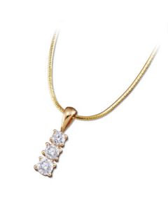 Diamond Three Stone Pendant W/Chain 14K Yellow Gold 3/4 Ct Tw