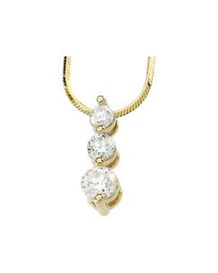 Diamond Three Stone Pendant W/Chain 14K Yellow Gold 1 Ct Tw
