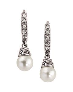 Freshwater Cultured Pearl And Diamond Earring 14K White Gold Pair