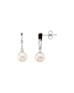 14kt White Freshwater Pearl & .06 CTW Diamond Earrings
