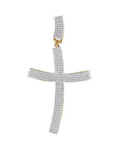 10kt Yellow Gold Mens Diamond Curved Contoured Roman Cross Charm Pendant 1-1/10 Cttw 