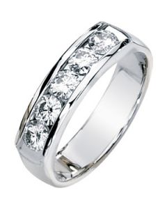 Created Moissanite Gents Band 14K White Gold 04.00 Mm