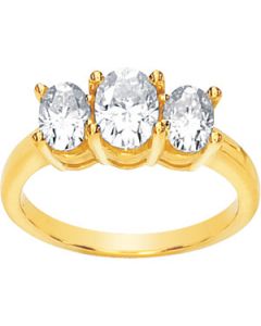 Created Moissanite Three Stone Anniversary Band 14K Yellow Gold 07.00 X 05.00 Mm