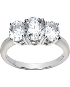 Created Moissanite Three Stone Anniversary Band 14K White Gold 08.00 X 06.00 Mm